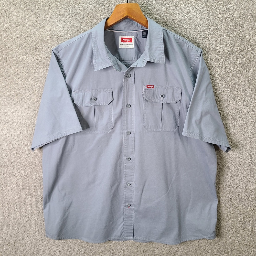 Wrangler Shirt Mens XL Gray Button Down Two Pocket Cotton Blend Short Sleeve
